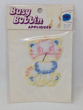 Busy Bobbins Applique Cat Yellow Pink Vintage Baby
